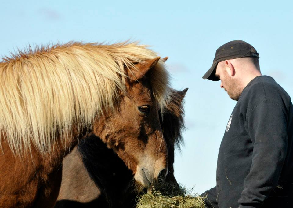 Sævar with an Icelandic horse at Arabær